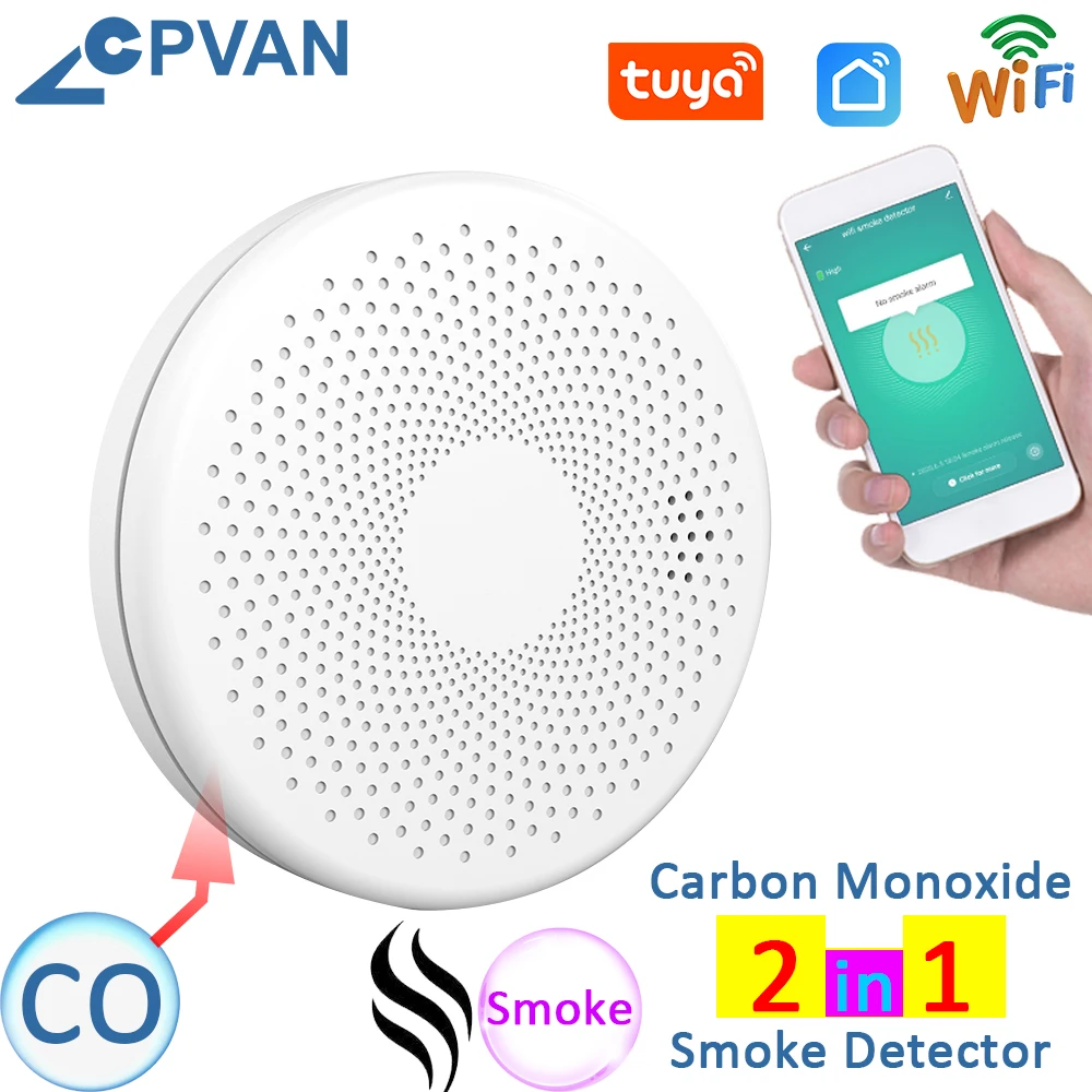 Cpvan Tuya Wifi Rilevatore Di Fumo Sensore Di Monossido Di Carbonio 2 In 1 Smart Life Wireless Co Gas Allarme Antincendio Per La Protezione Della Sicu