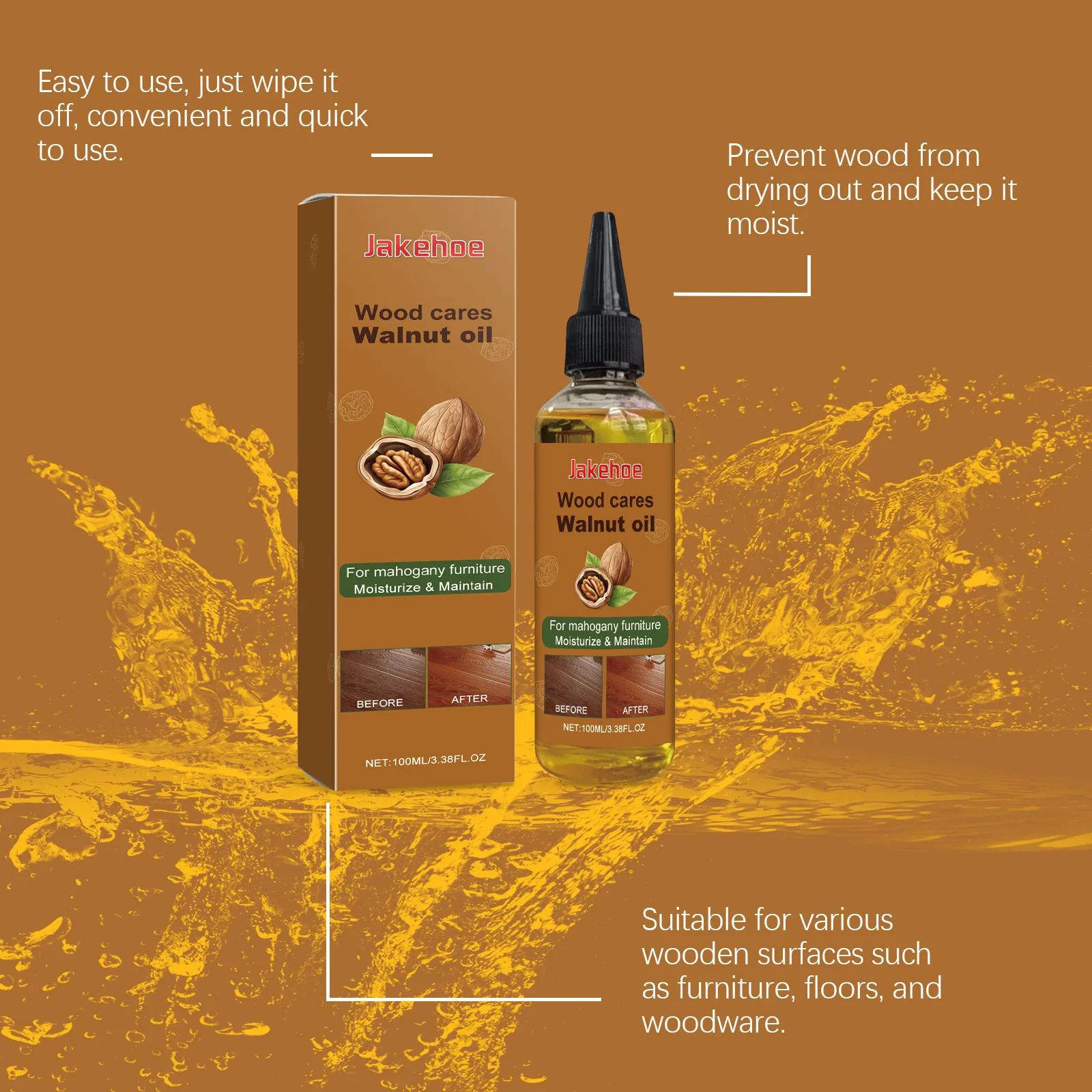 Jakehoe Wood Furniture Polish Cleaner Floor Repair Agent Polish Gloss Restorer Cabinet Dirt Scratch Cover Floor Polisher Oil