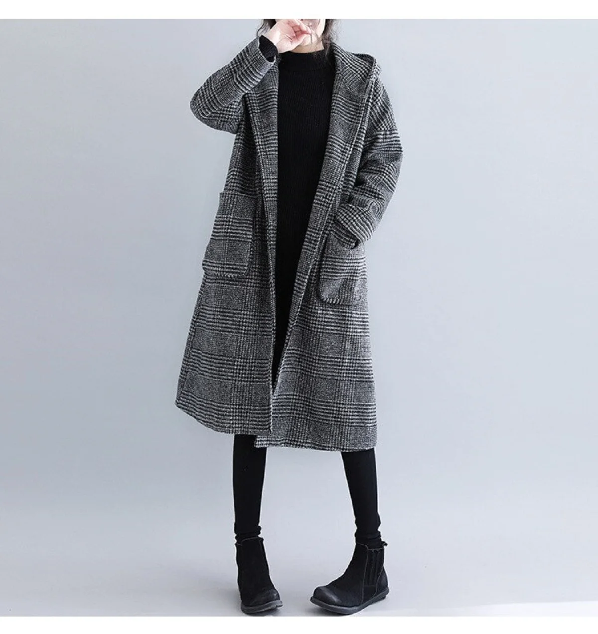 Ladies Woolen Long Jacket Coat Fall Winter Casual Female Women Warm Thick Long Sleeve Coat Windbreaker Overcoat Outwear