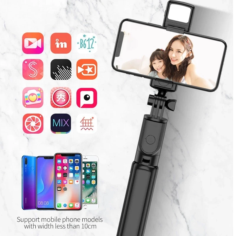 Roreta Foldable Wireless Bluetooth Selfie Stick Phone Holder Retractable Multifunctional Tripod Remote shutter Selfie light