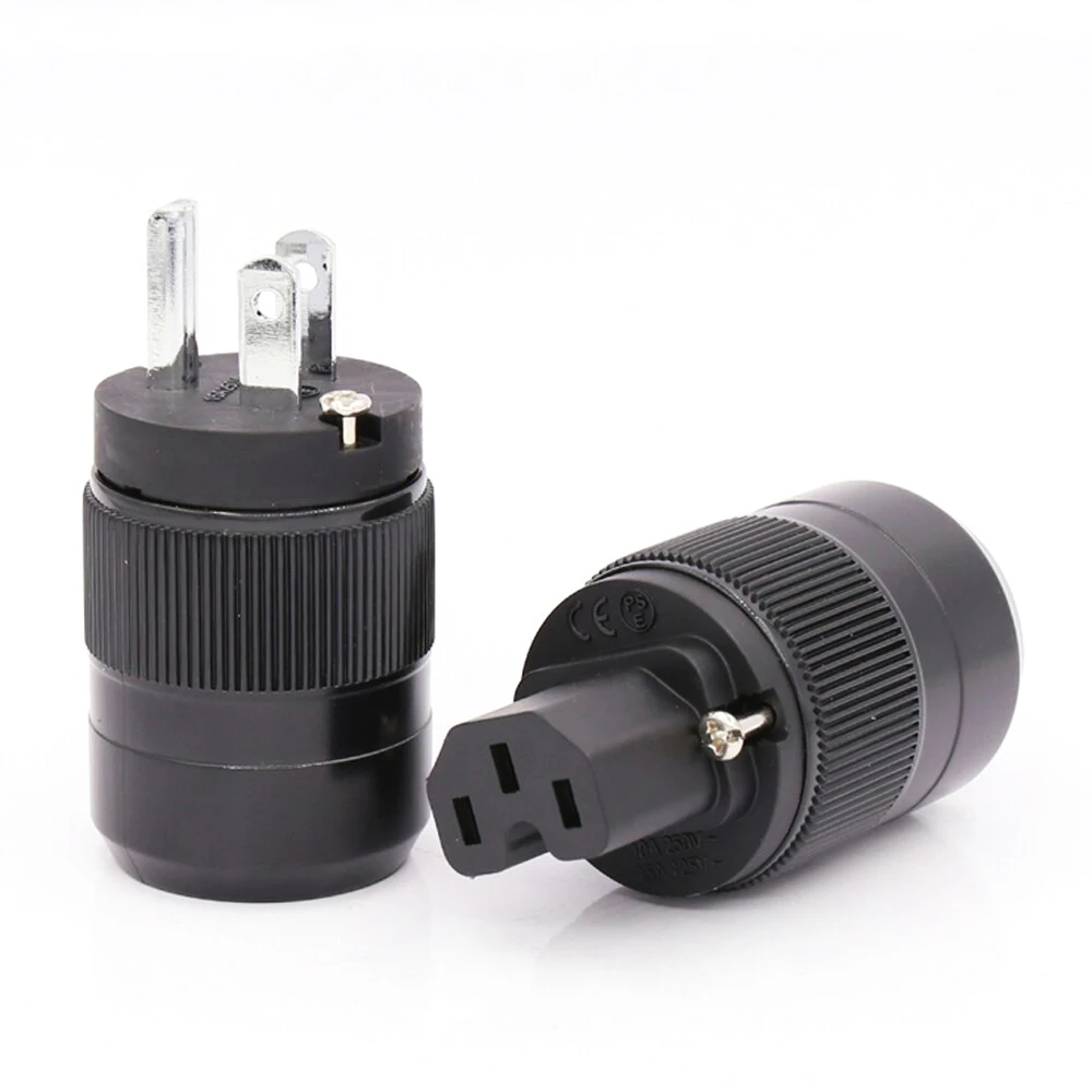 Paar US-Netzstecker männlich weiblich IEC 320 C15 rhodinierter/vergoldeter Kupferanschluss – Detail 7