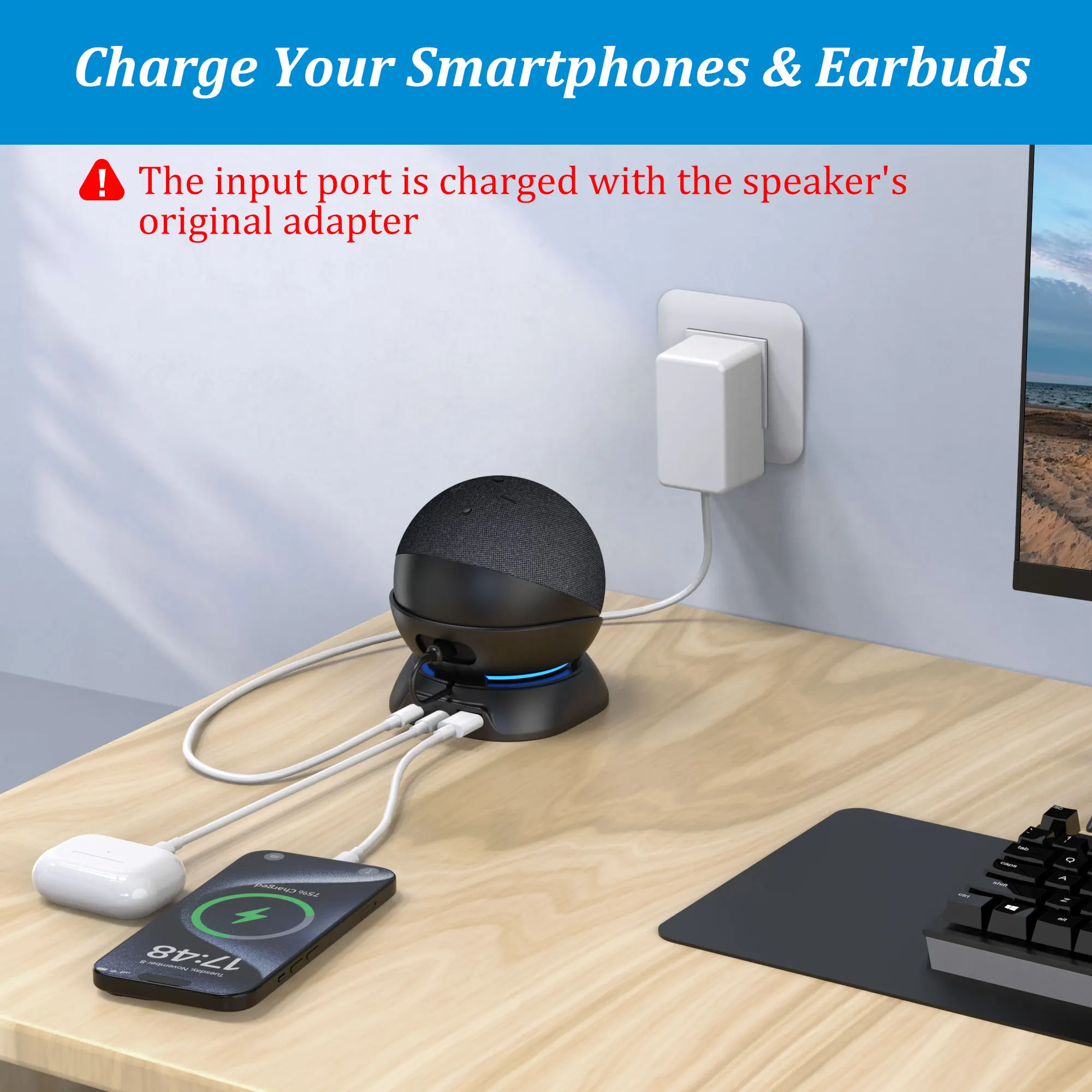 PlusAcc Charging Stand for Echo Dot 4th 5th Gen, All Cellphones