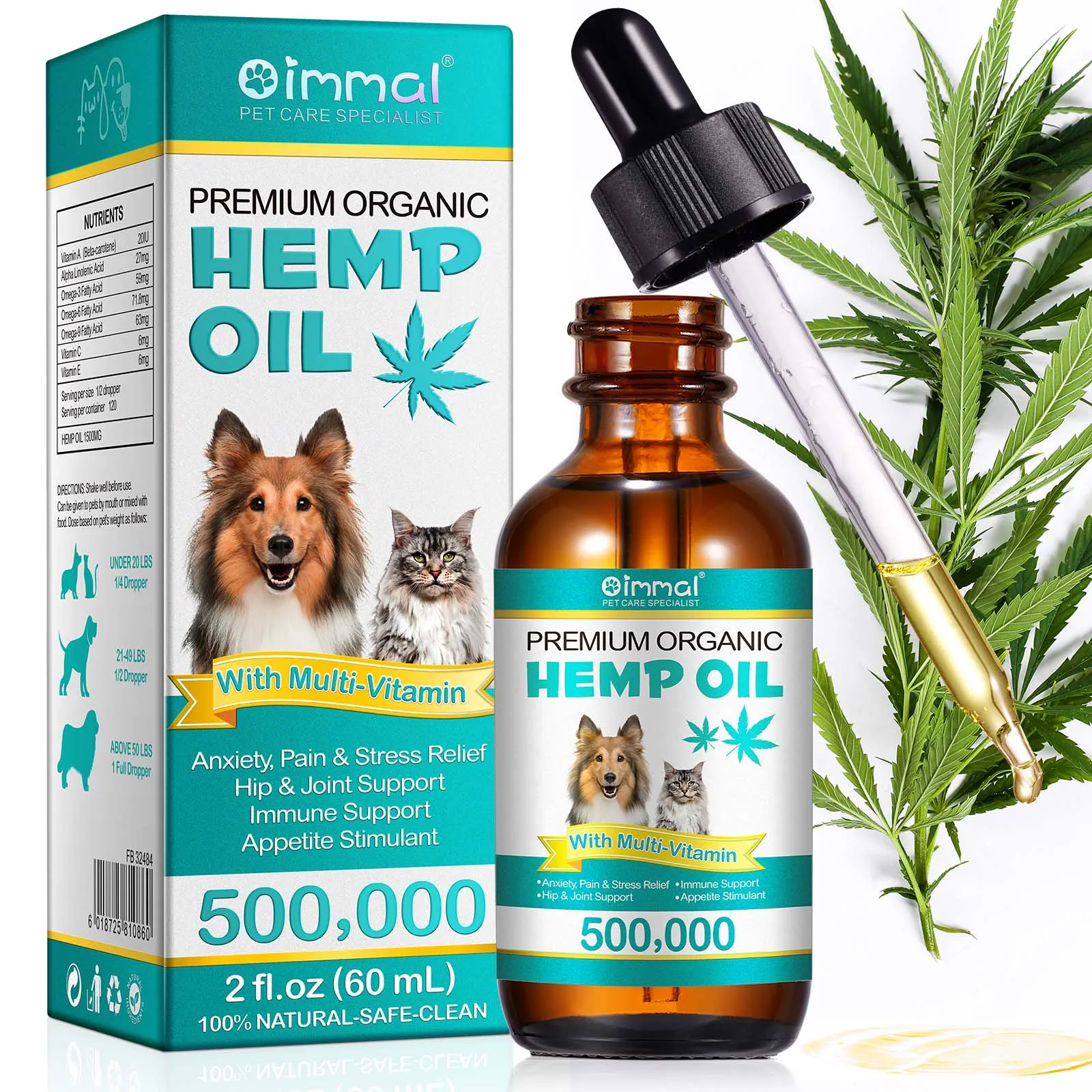 Premium Organic Oil with Multivitamin for Dogs Anxiety Pain & Stress Relief Hip Joint Support Immune Support Appetite StimulantG