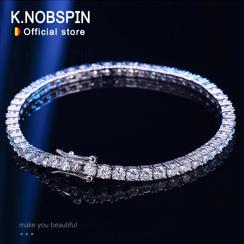 Knobspin Real 4mm Moissanite Sparkling Full Diamond GRA 925 Sterling Silver Wedding Engagement Party Jewelry Bracelets For Women