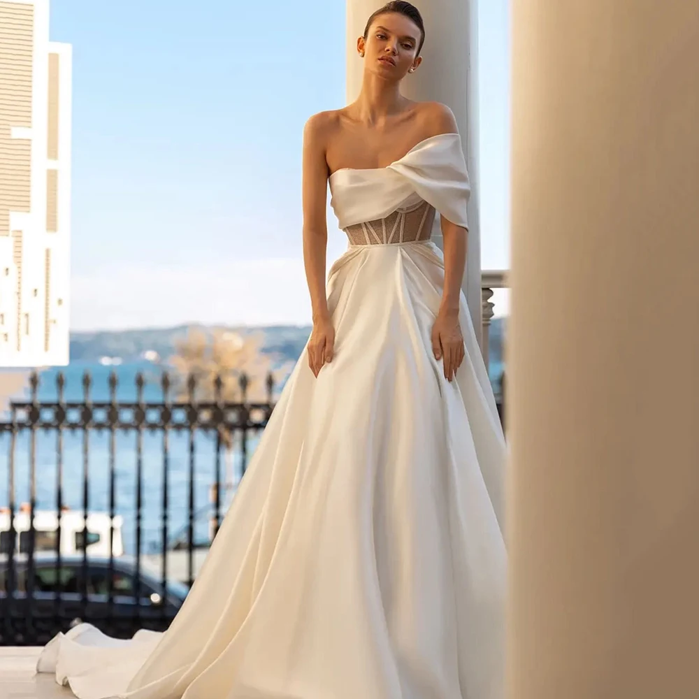 Morden-A-Line-Wedding-Dresses-Soft-Satin-Strapless-Bride-Gowns-For ...