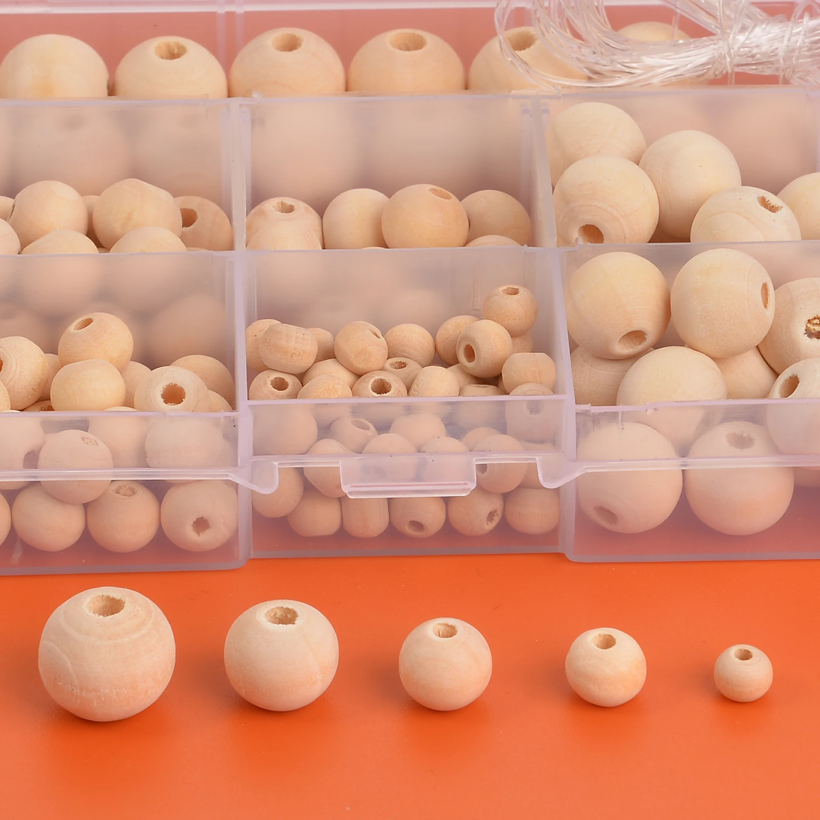 220pcsNaturalWoodBeadsKitLooseRoundBeadsforJewelryMakingKit