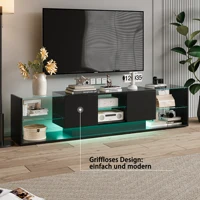 Comanlai 200-сантиметровый светодиодный шкаф для телевизора, тумба для телевизора с глянцевым покрытием, стеклянные полки, низкая доска для телевизора, для гостиной, спальни — изображение 5