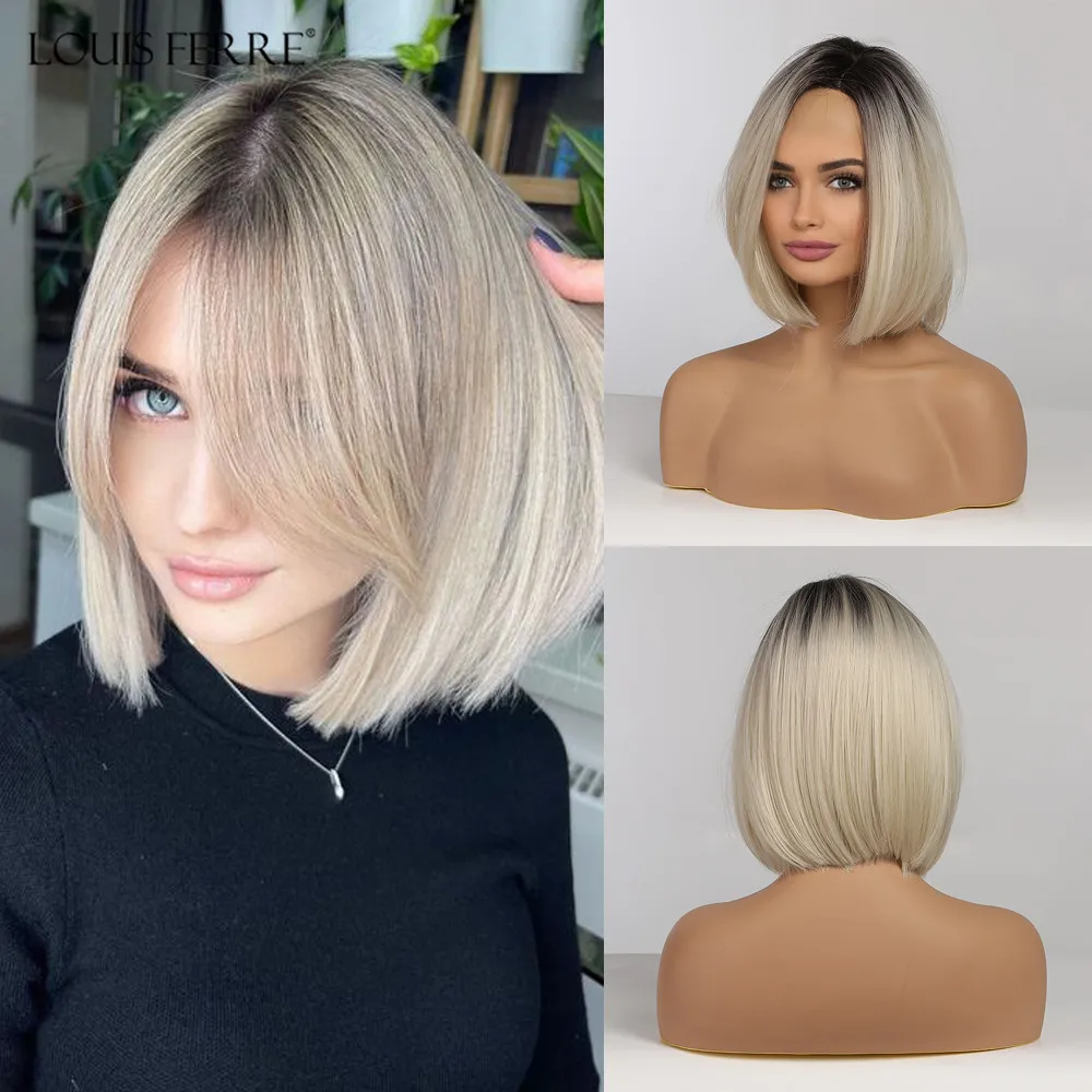 Louis Ferre Parrucche Corte Con Separazione Centrale Fatte A Macchina Parrucca Sintetica Per Capelli Finti Parrucche Diritte Bionde Ombre Naturali Per