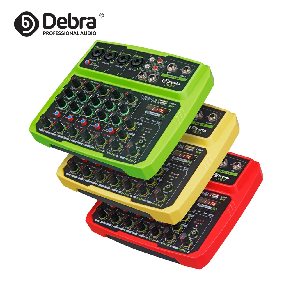 Debra USB 4/6 채널 믹서 DJ 콘솔 오디오 믹서, 블루투스 48V 팬텀 전원 지연, 반복 효과 사운드 믹싱 콘솔