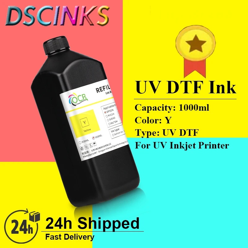 White KCMY UV-DTF Ink 1000ml Compatible with Epson PrintHead UV Inkjet Printer Black Cyan Magenta Yellow 1Liter each Pack