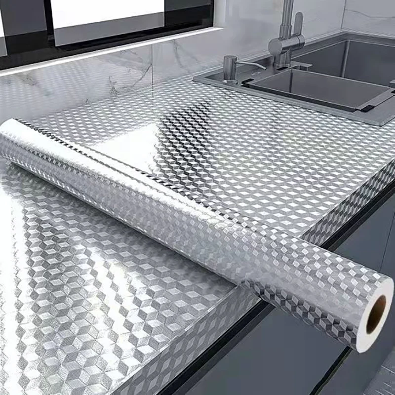 Küchenwandaufkleber, selbstklebende Anti-Öl-Wandaufkleber aus Aluminiumfolie, geeignet für Arbeitsplatten, Schubladen, Schränke, Regale, Linie