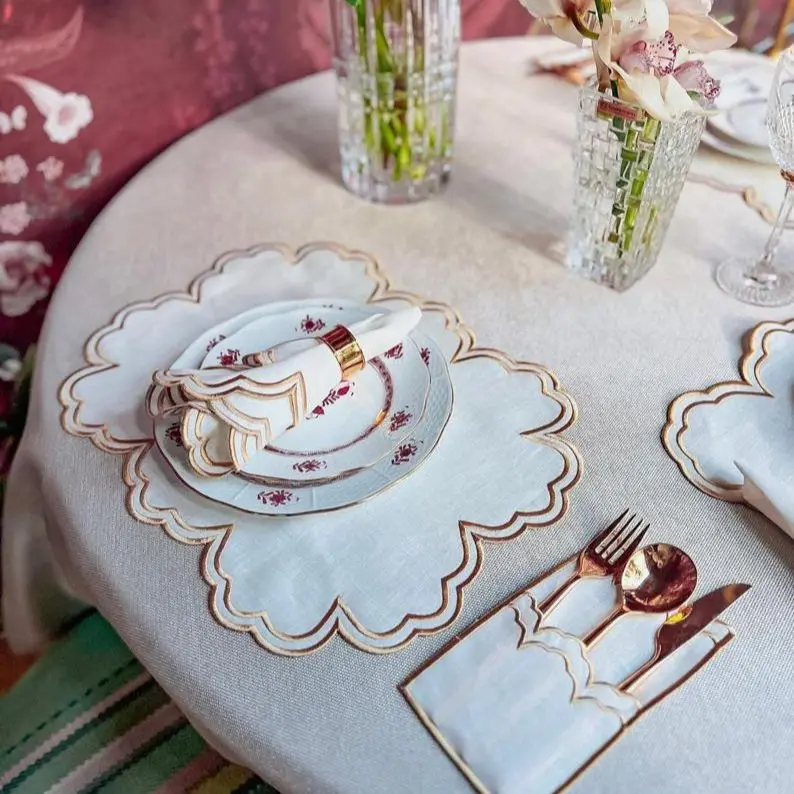 

Linen Embroidered Placemat 6 Person Set ( 18 pcs )