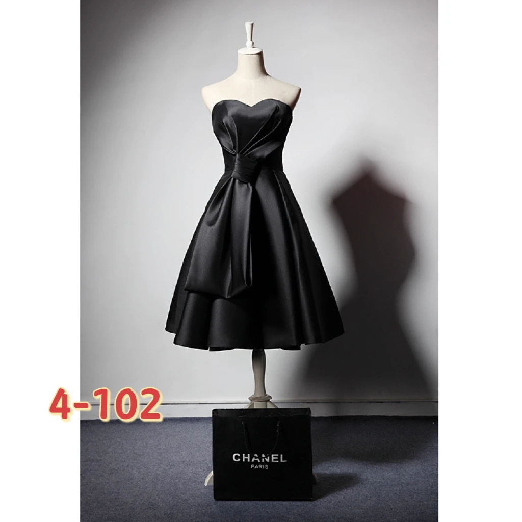 

2024 new style tube top satin dress temperament little black dress party sister dress evening dress
