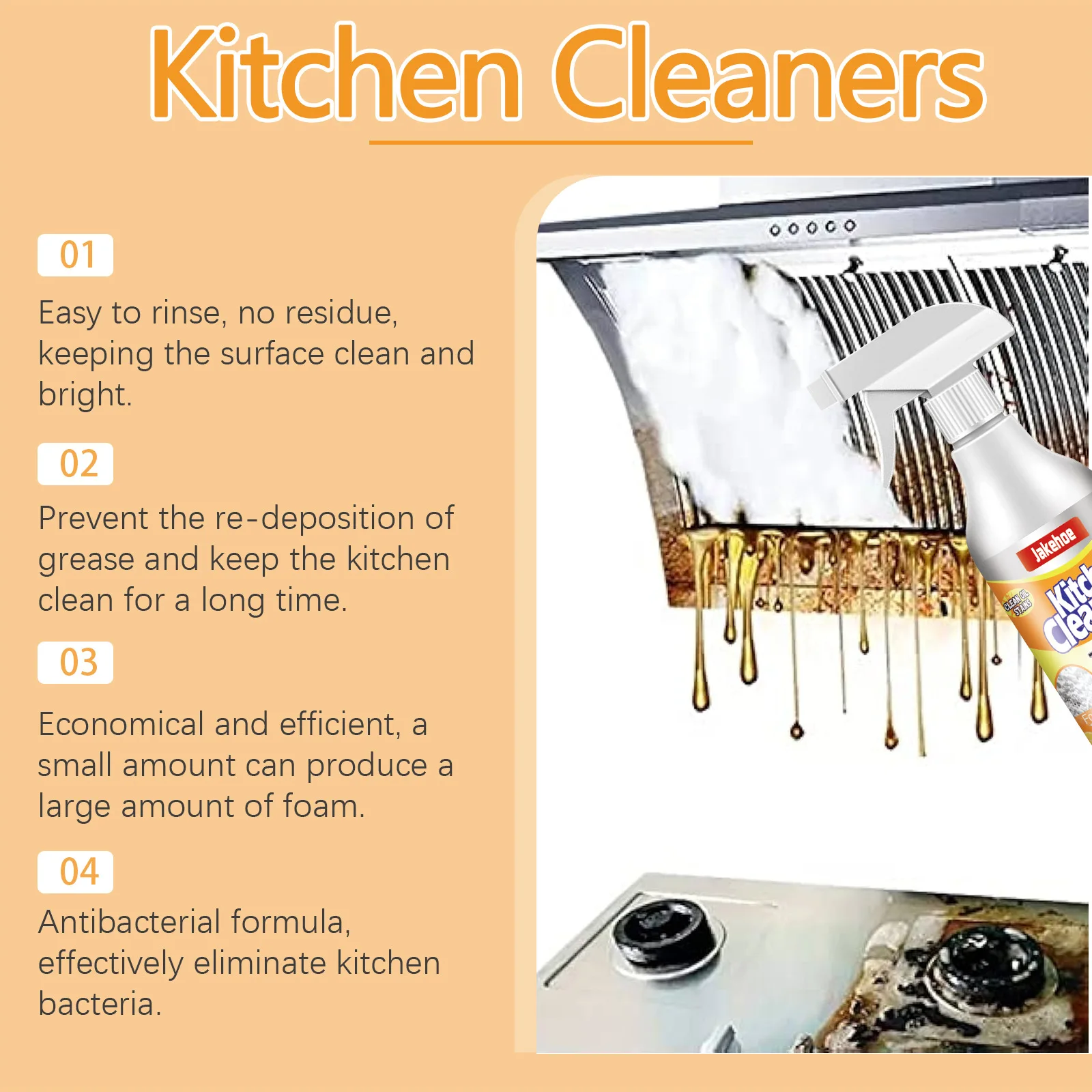Jakehoe 120ml Heavy Oil Cleaner Kitchen Oil Stain Degreaser Stains Remover Cleaning Grills Ovens Dirt Cleaning Bubble Spray