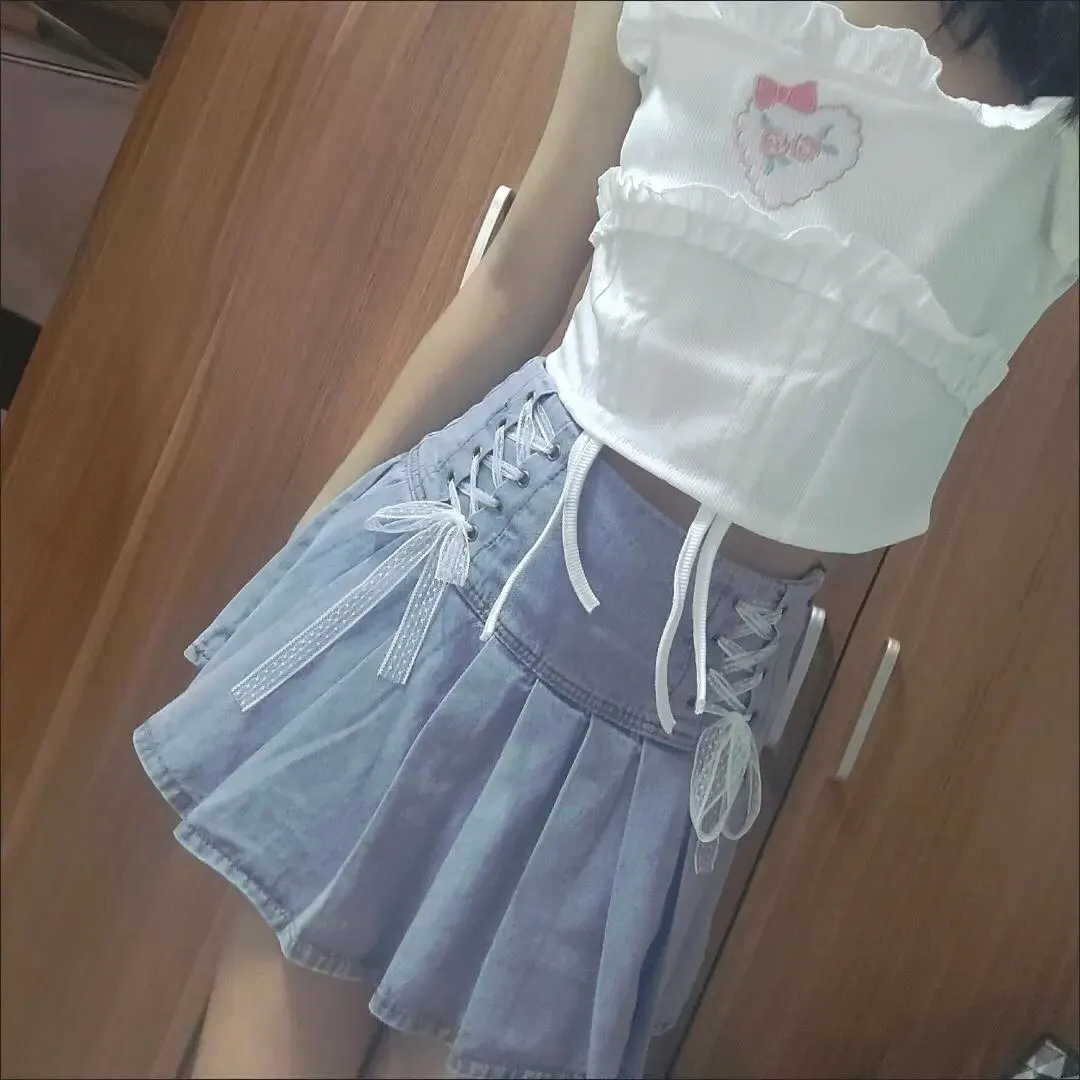 Kawaii High Waist Denim Skirt main image 1