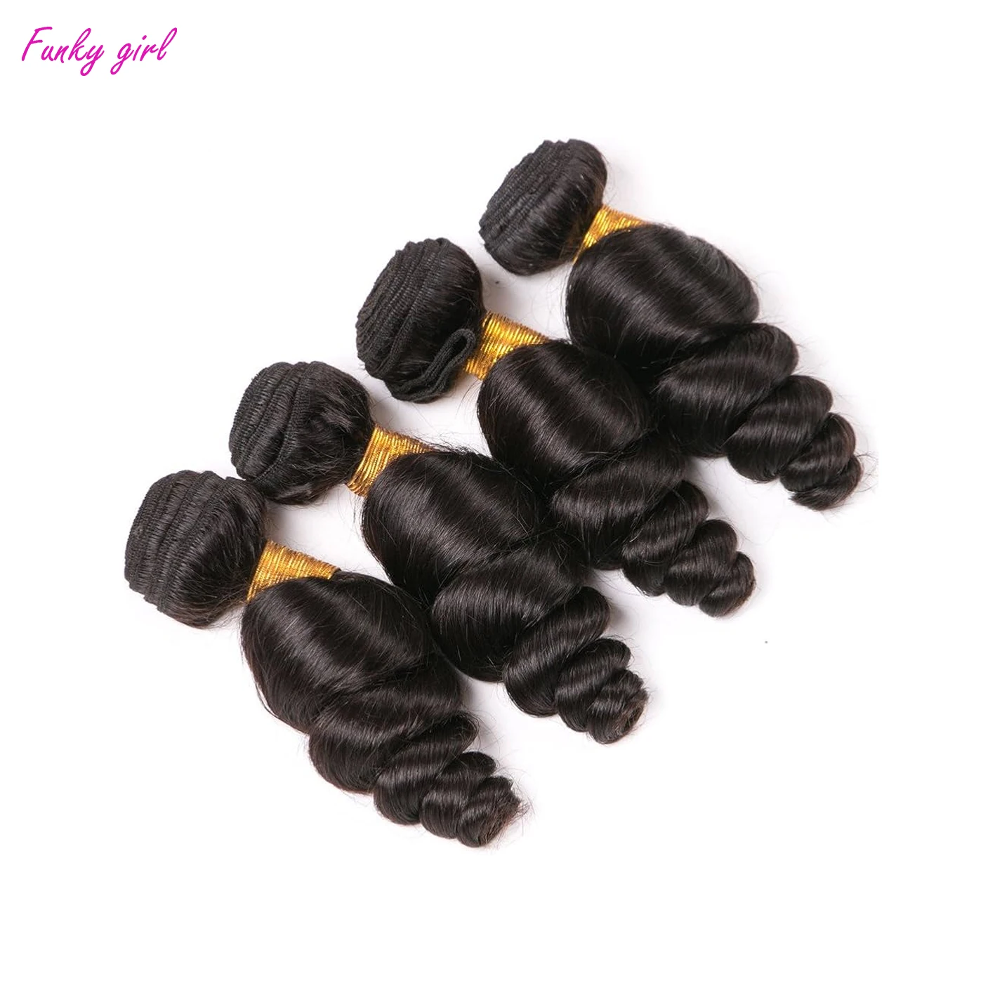 Loose Wave 3/4 Pcs Bundles With Frontal Brazilian Remy Human Hair Bundle With Transparent Lace Closure Natural Color Human Hair