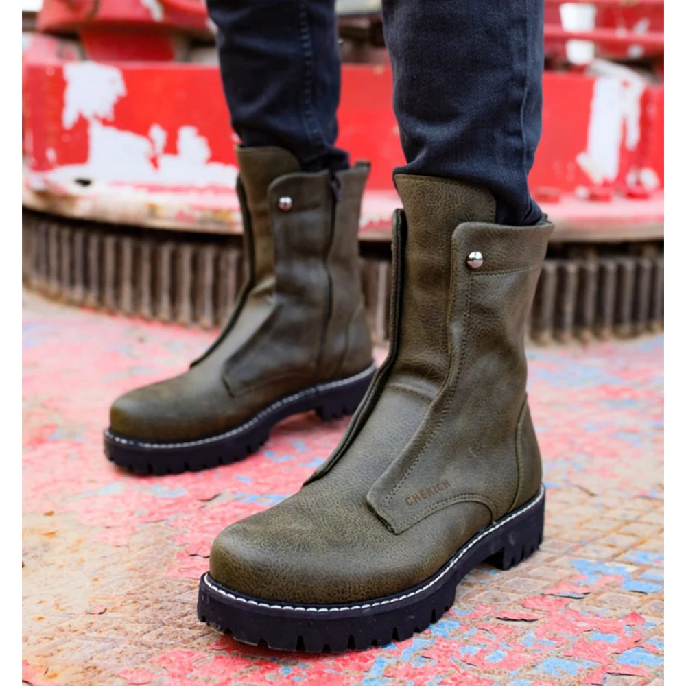 FOH Store Men's Boots GREEN Winter Season Slip On Fashion Outdoor Shoes High Super Quality Comfortable Italian Male Style New White Sewing Outsole Flexible Snow Big Sizes Sneakers Ankle Basic Desert Footwear 027