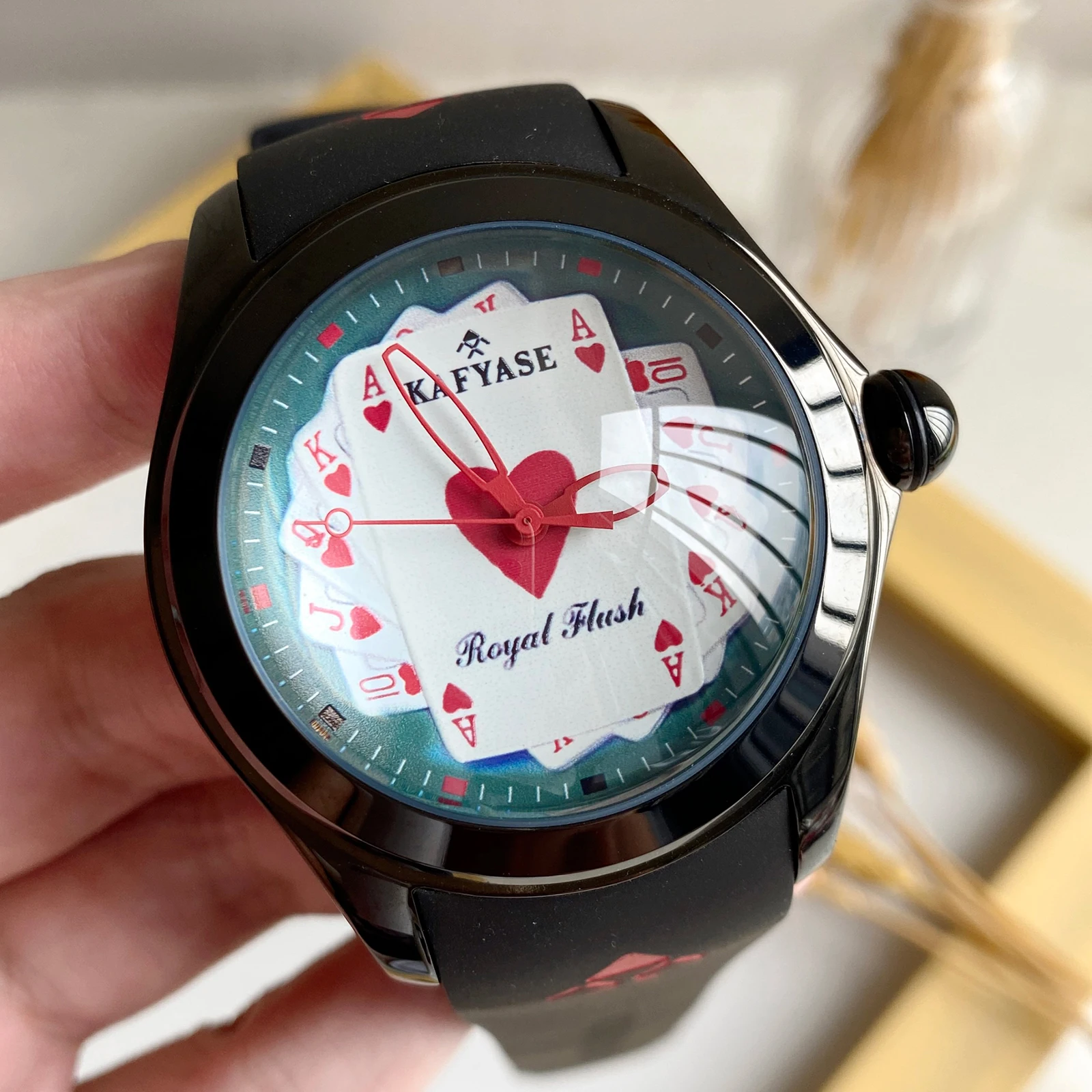 KAFYASE Fashion Black PVD Tiger Ball Dial Automatic Watch