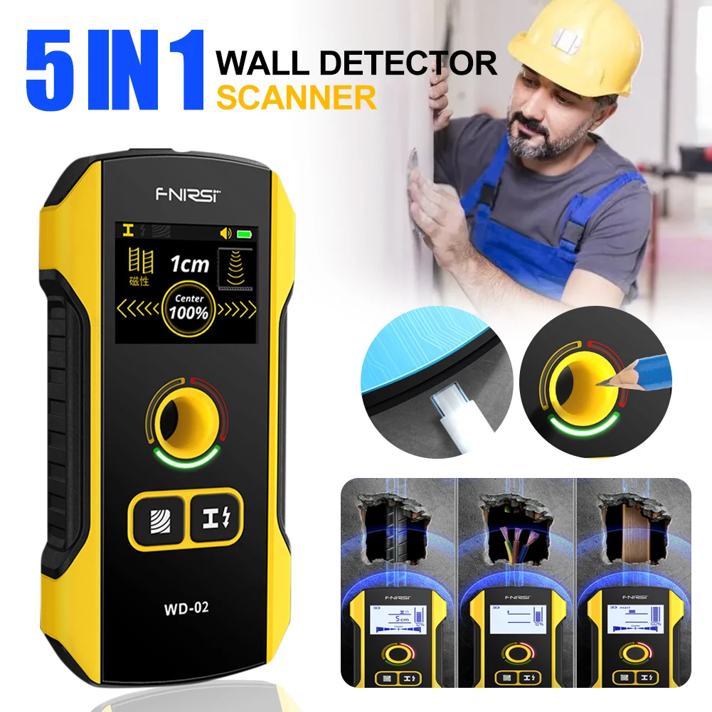 Wd-02 Stud Finder Wall Scanner Detector 5 In 1 Usb Ricaricabile Con Foro Di Posizionamento Per Ac Live Wires Metal Wood Stud Detector