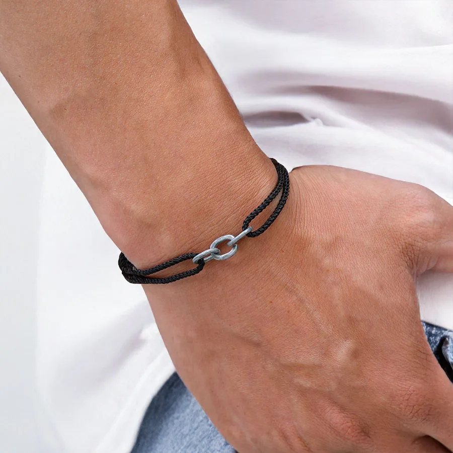 Men Minimalist Viking Chain Leather Bracelet