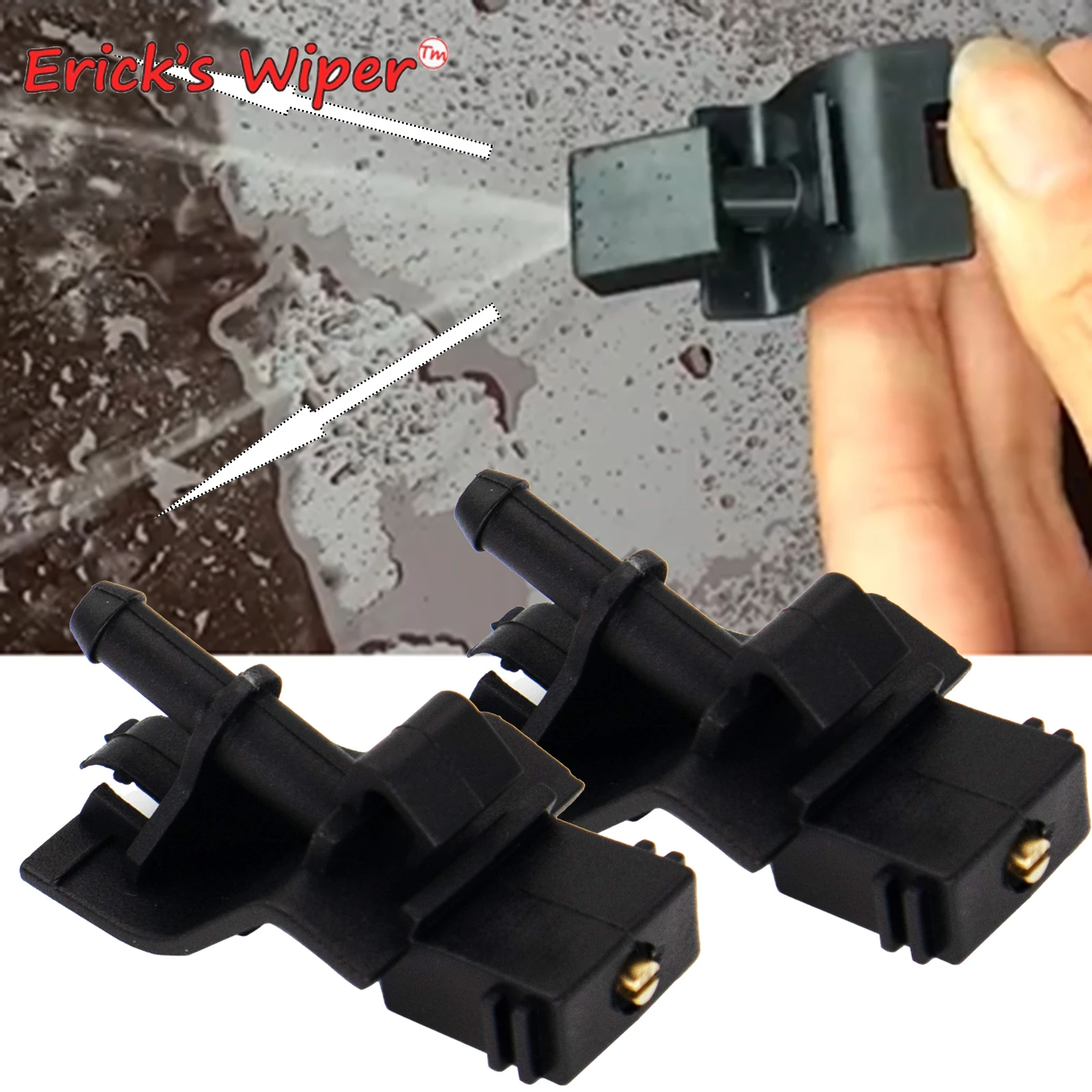 Erick's Wiper 2Pcs Front Windshield Wiper Washer Jet Nozzle Hood Liquid