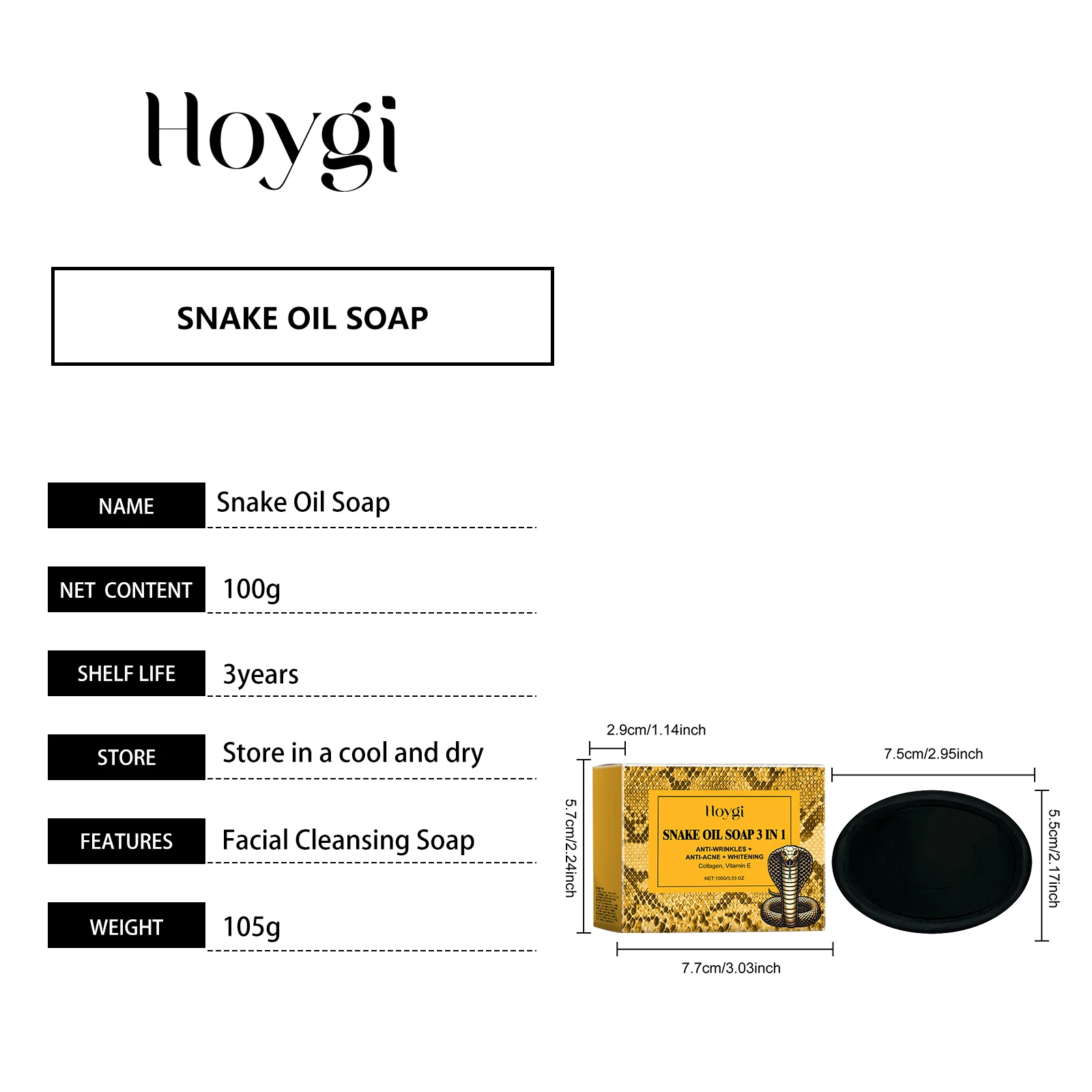 Hoygi Snake Oil Cleansing Soap Gently Cleanses Facial Skin, Leaving it Soft, Smooth, Refreshing, and Oil Controlling 100g 6