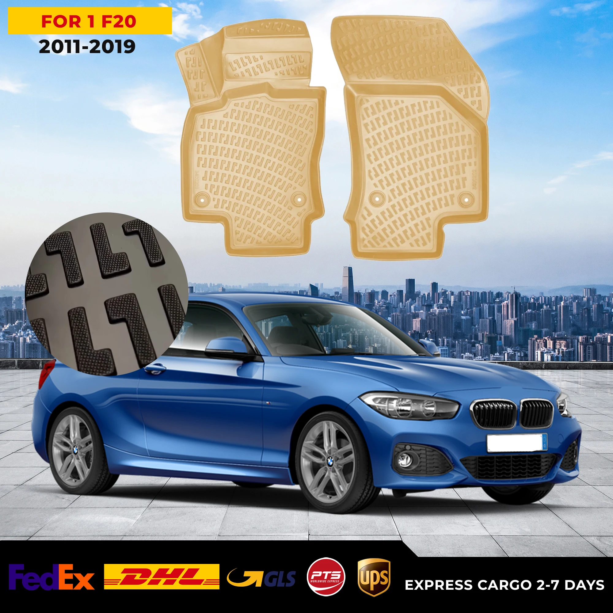 

3D Car Floor Liner For BMW Series 1 F20 (11-19) Beige Waterproof Special Foot Pad Fully Surrounded Mat Accessories Rugs Nonslip