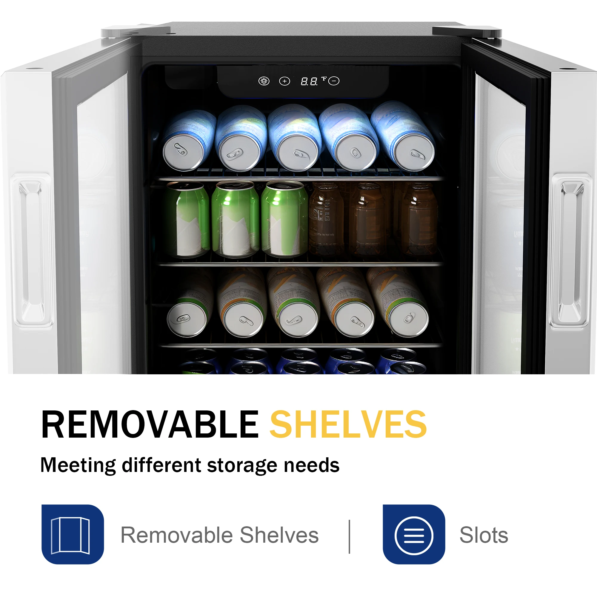 Beverage Refrigerator and Cooler, 125 Can Mini fridge with Glass Door for Home/Bar/Office, Silver