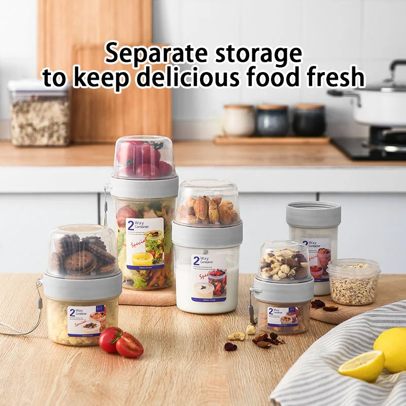 Cereal Box 1/2Pcs Double Layer Container Milk Container Portable Reusable Overnight Oats for Snack Cup Breakfast cereal box