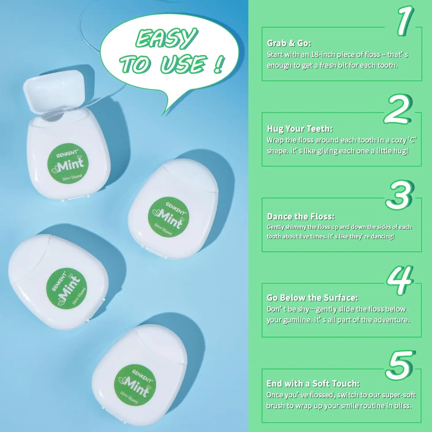 Waxed Dental Floss Plaque Removal Mint Flavor