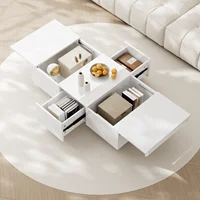 Table basse Rosahqnda table de salon haute brillance avec structure de rangement push-pull tiroirs double face 6