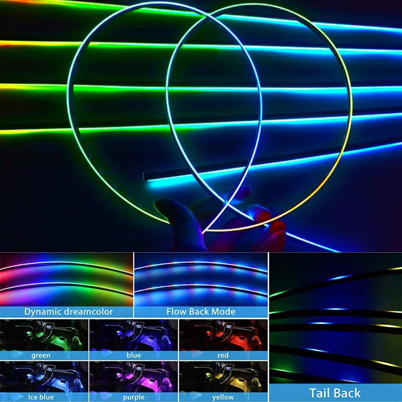 자동차 아크릴 다채로운 주변 조명, 범용 자동차 액세서리, 인테리어 네온 LED 앱 제어, 64 RGB 분위기 램프 스트립, 18 in 1