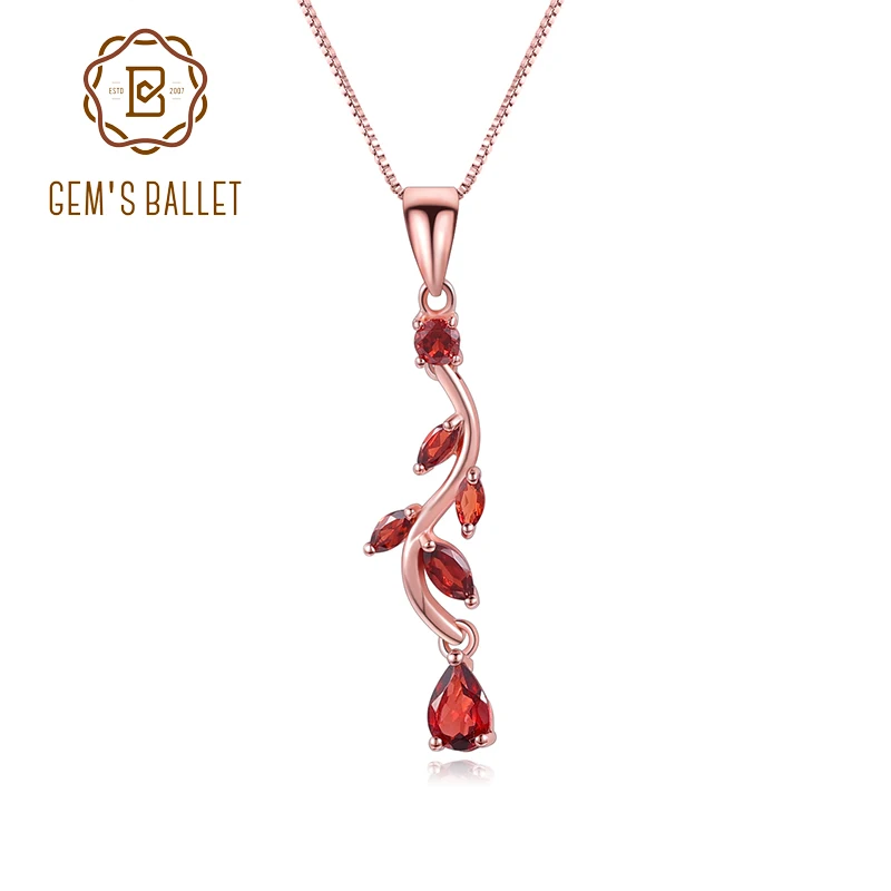 

GEM'S BALLET Antique Rose Gold Willow Necklace Nautral Garnet Gemstone Pendant Necklace in 925 Sterling Silver Gift For Her