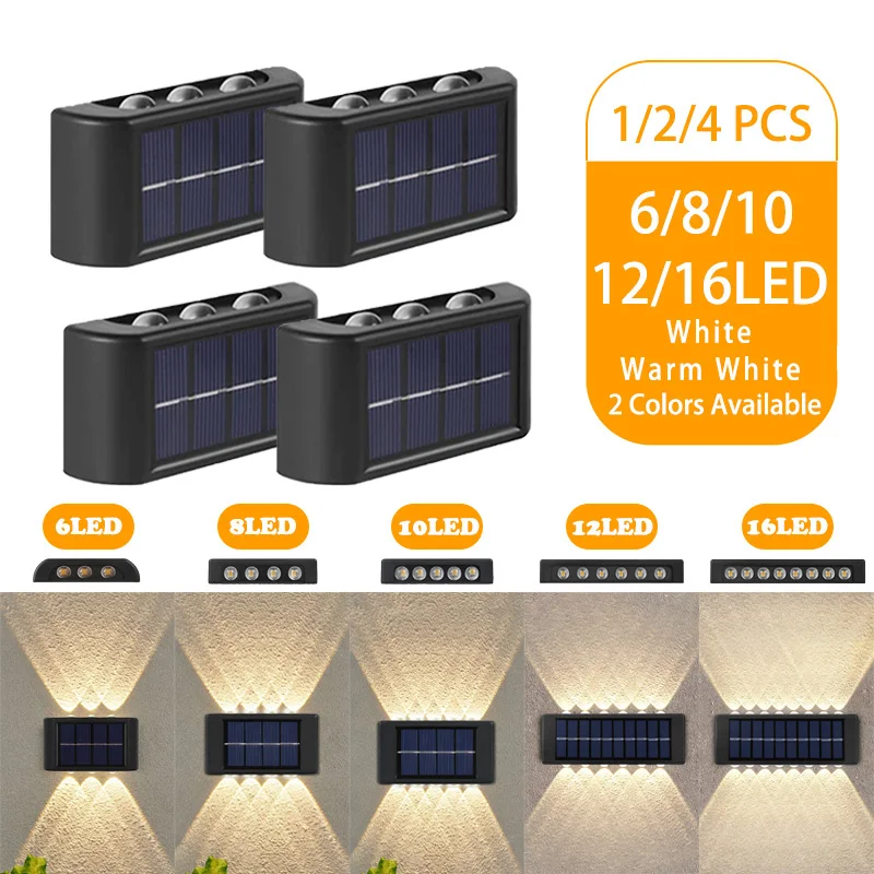 Solar Powered Lamp Waterproof Led Wall Light Outdoor Sunlight Lamp Up and Down Smart Lamp for Garden Patio Courtyard Pathway