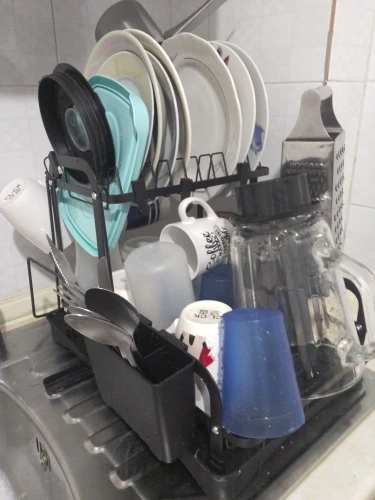 New 360° rotating storage rack double-layer kitchen tableware drying rack with drain tableware storage rack for tableware photo review