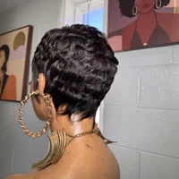 Perruques Pixie pour femmes noires, cheveux synthétiques, perruque Afro Pixie noire, perruques courtes pour femmes noires, perruques courtes bouclées pour femmes 4