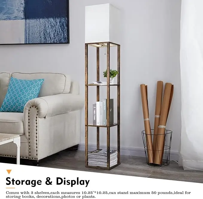 Modern Floor Lamp with Shelves - 3 Color Temperature, Wood Design - Includes 8W Bulb - Ideal for Living Room, Bedroom or Office 3