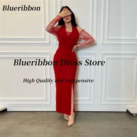 Blueribbon Vestidos De Noches Side Slit Prom Dresses Halter Neck Long Sleeves Evening Gowns Saudi Party Women Wear Formal Dress 1