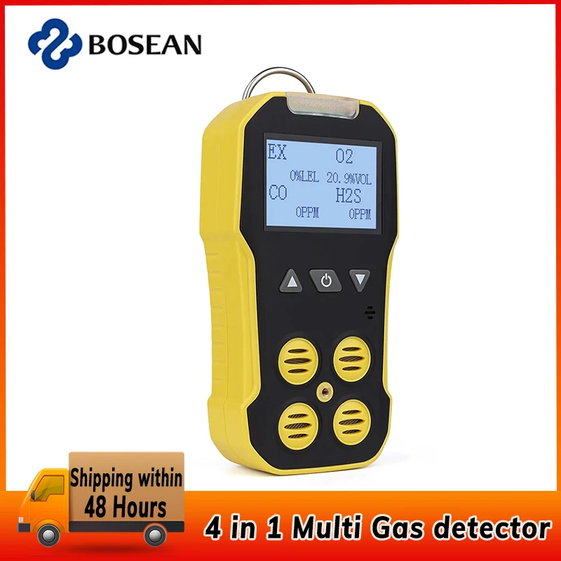 Bosean 4 in 1 Multi Gas Detector O2 H2S CO LEL Gas Meter Oxygen Hydrogen Sulfide Carbon Monoxide Combustible Leak Detector