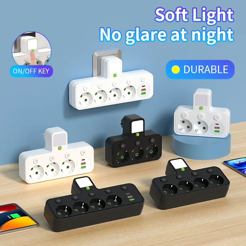 รูปสินค้า เต้ารับผนัง 4 ช่อง พอร์ต USB + Type-C ปลั๊ก EU สวิตช์ไฟ