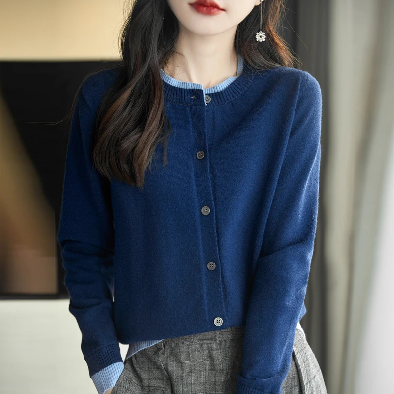 LONGMING 여성용 용수철 가디건, O넥 빈티지 상의, 여성용 시크 긴팔 니트 상의, 한국 패션, 2024