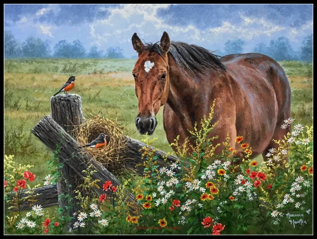 

Horse Bird - Counted Cross Stitch Kits - DIY Handmade Needlework Embroidery 14 CT Aida Sets DMC Color