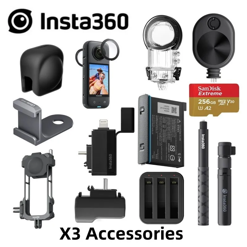 Insta360 X3 accesorios originales, lector rápido, adaptador de micrófono,  marco de utilidad, funda de buceo, palo de Selfie de potencia, accesorios  para Cámara de Acción