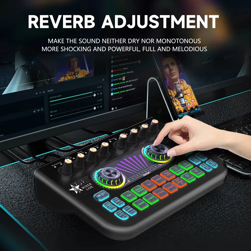 X3 Gaming Audio Mixer,Live Sound Card Audio Interface with Voice Changer,Denoise Sound Board for Pc/Phone Live Streaming Gaming
