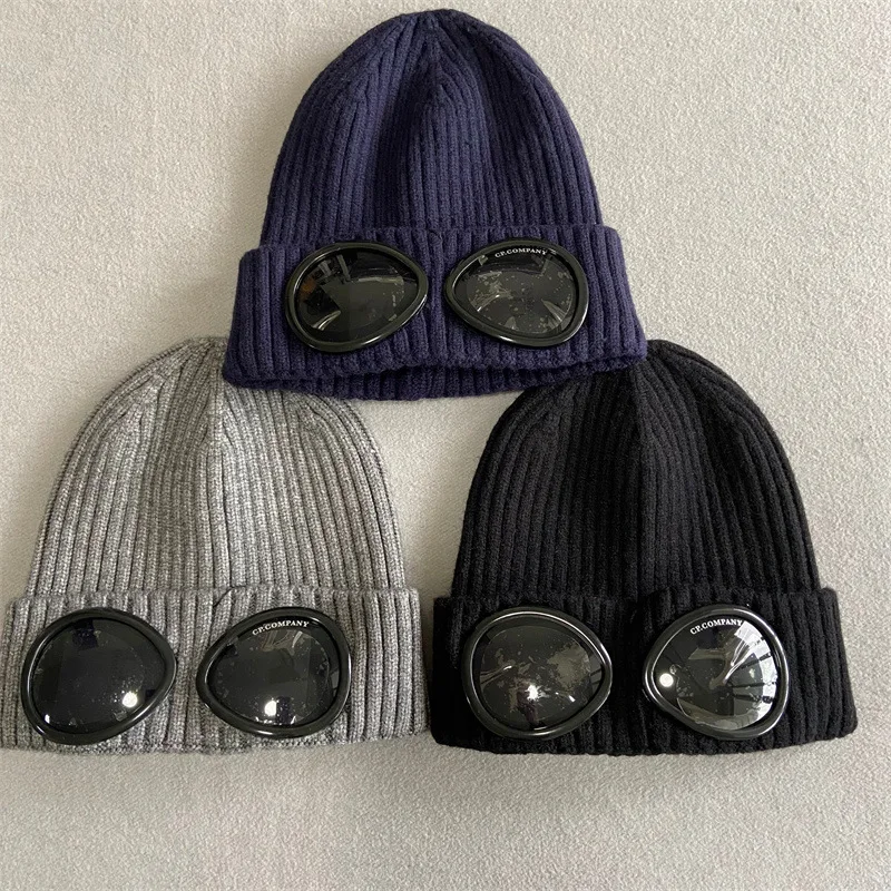 2022 Winter Fashion Brand Glasses Hat Men Women Ribbed Knit Lens Beanie