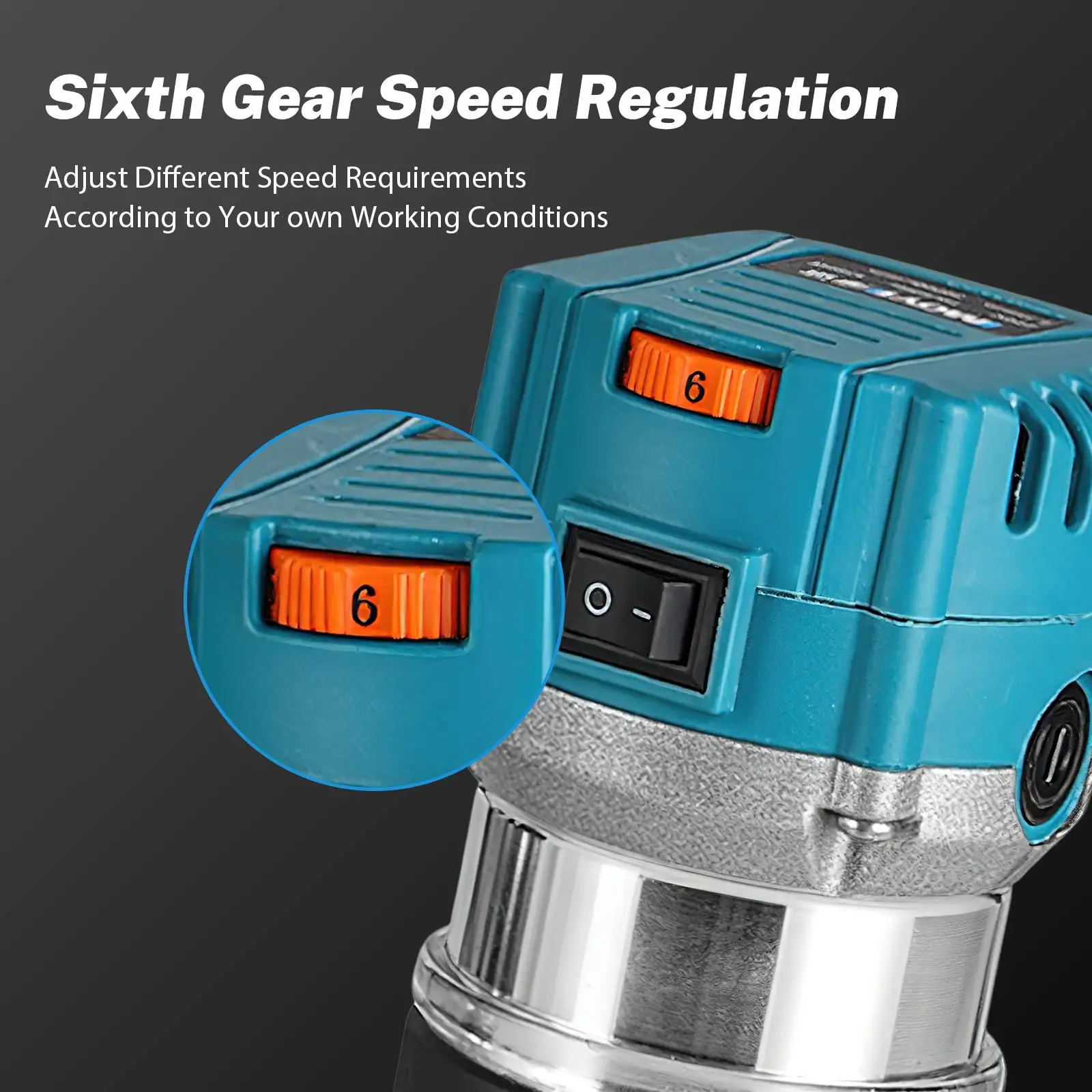 Närbild av trimmerns hölje och justeringskomponenter