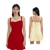 WPNAKS Women Sexy Solid Color Short Dress Evening Party Summer Clothes Elegant Tie-Up Fishbone Waist Shaping Sleeveless Dress