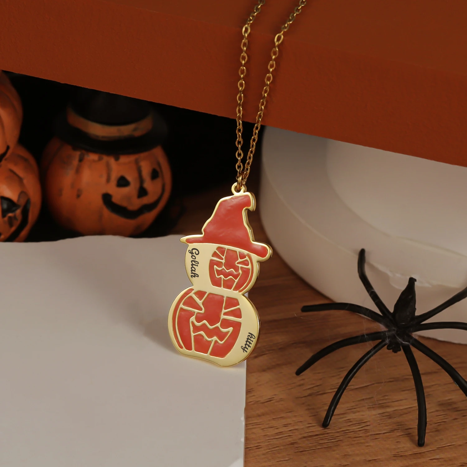 

Enamel Pumpkin Snowman Customized Name Necklace Personalized Stainless Steel Two-tone Pendant Jewelry Halloween Gift For Women