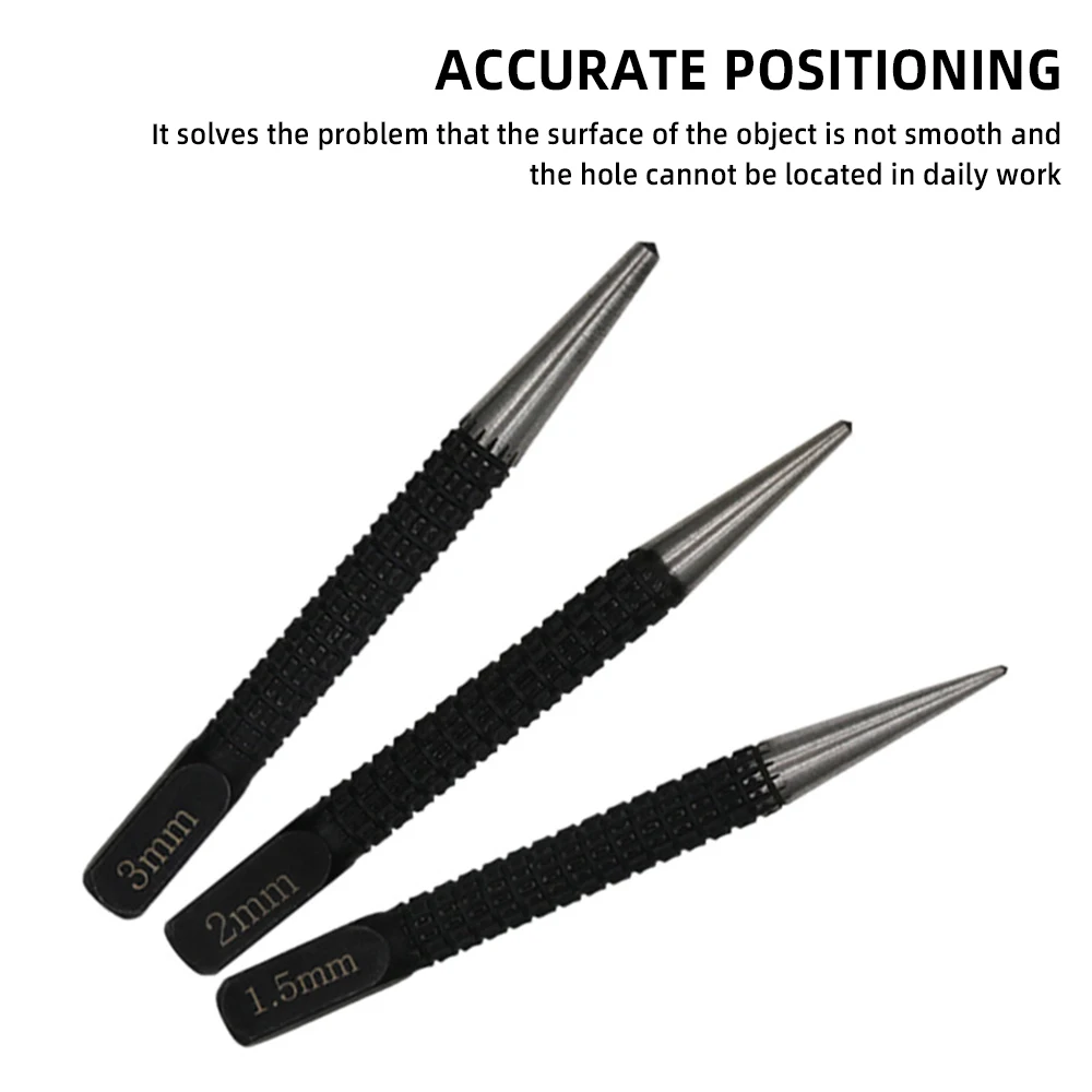 3Pcs 미끄럼 방지 센터 핀 펀치 세트 합금강 금속 목재 드릴링 도구 용 1.5/2/3mm 고 탄소강 센터 펀치