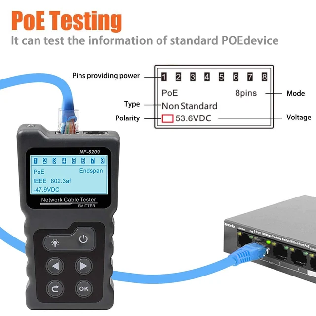 NOYAFA NF-8209 Cable Tracker Lan Display Measure Tester Instrumente de rețea 5